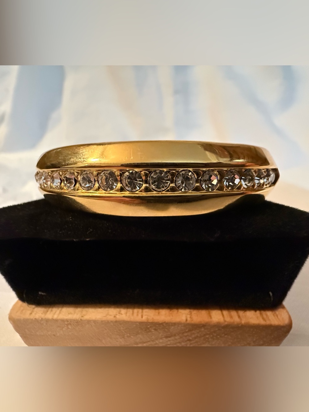 Gold Crystal-Accented Women's Hinge Bangle Bracelet